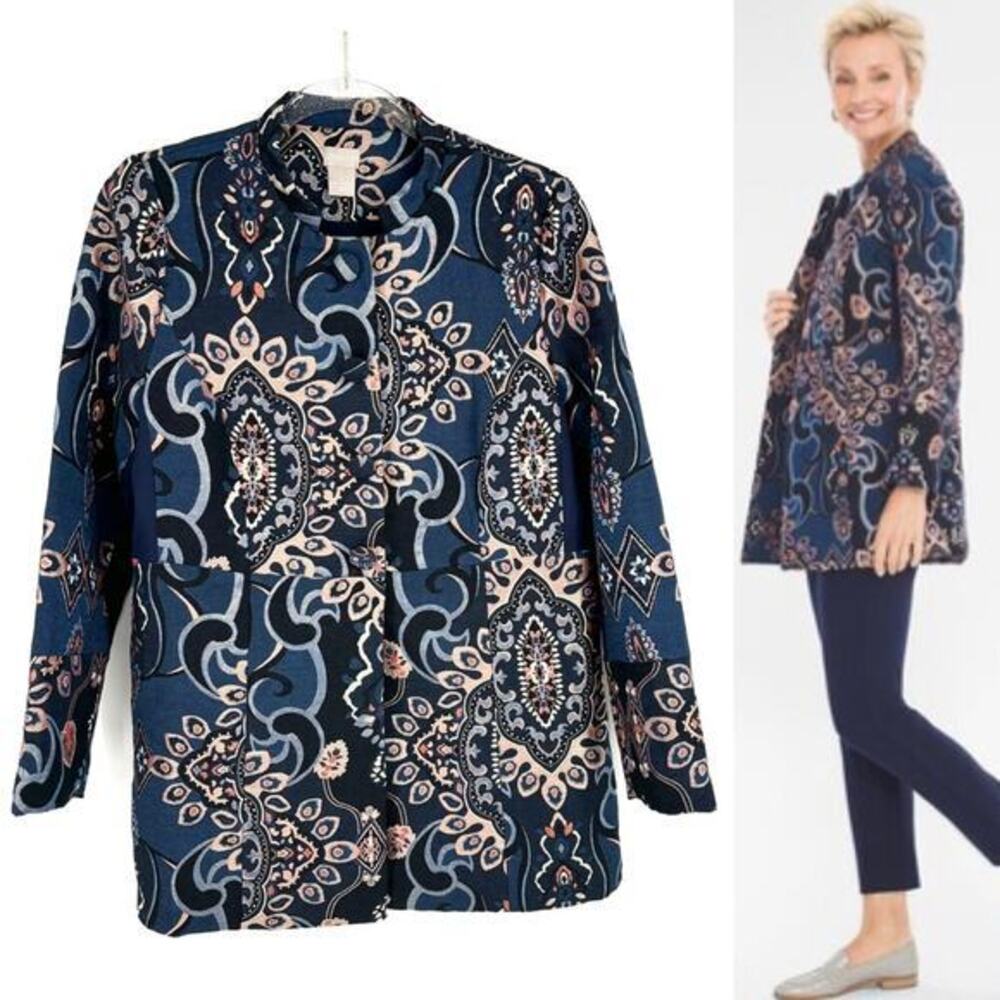 Chico's Jacquard Jacket Size Small Metallic Thread Embroidered Gold Brocade